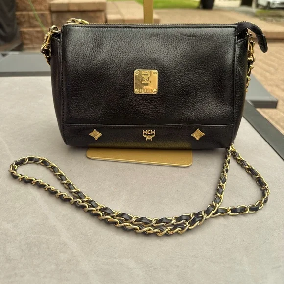 MCM Black and Gold Crossbody with Chain Detail Vintage MCM Black Nylon Monogram Rare Clutch Shoulder Bag  main image 4